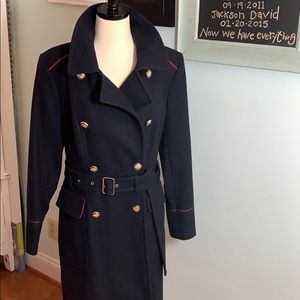 Navy Blue & Deep Red Wool Structured Jacket